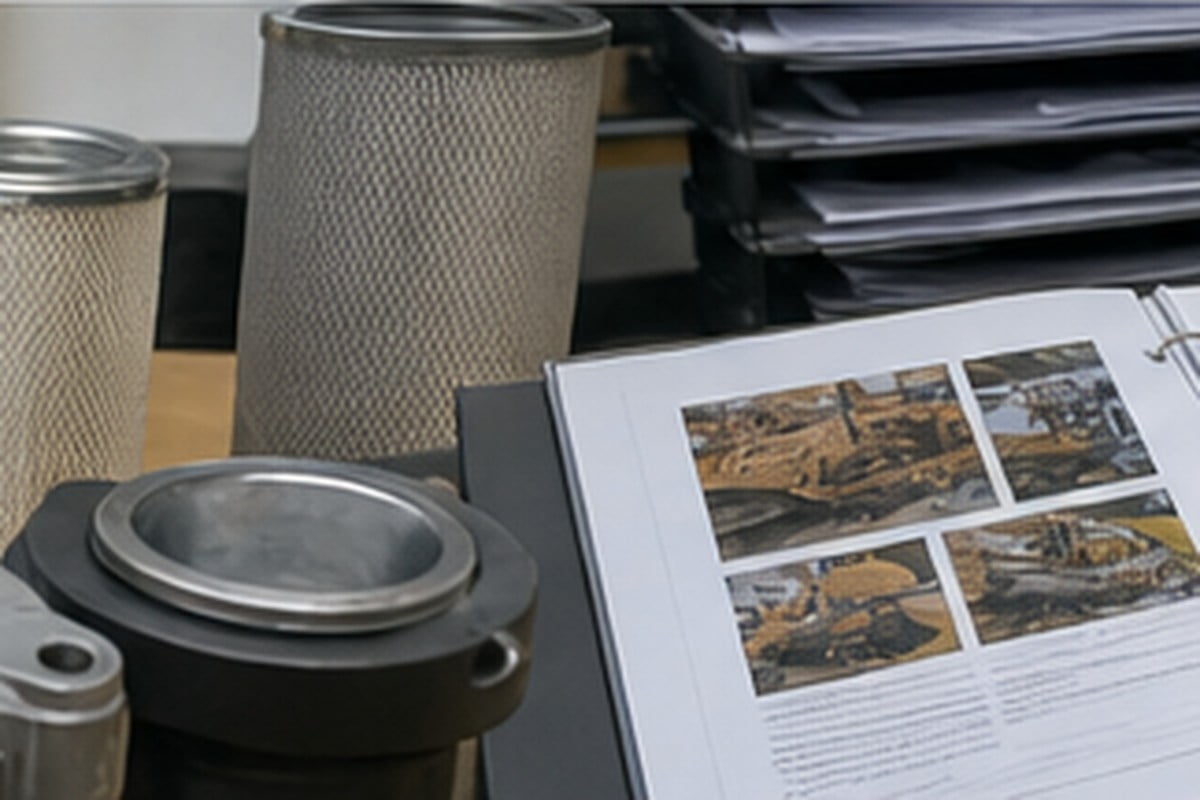 Used excavator exporter parts support file with undercarriage hydraulic and filter evidence