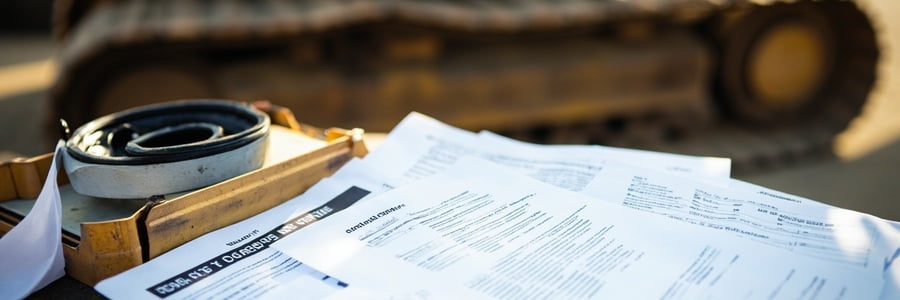 Used excavator documents service record and spare parts planning before shipment