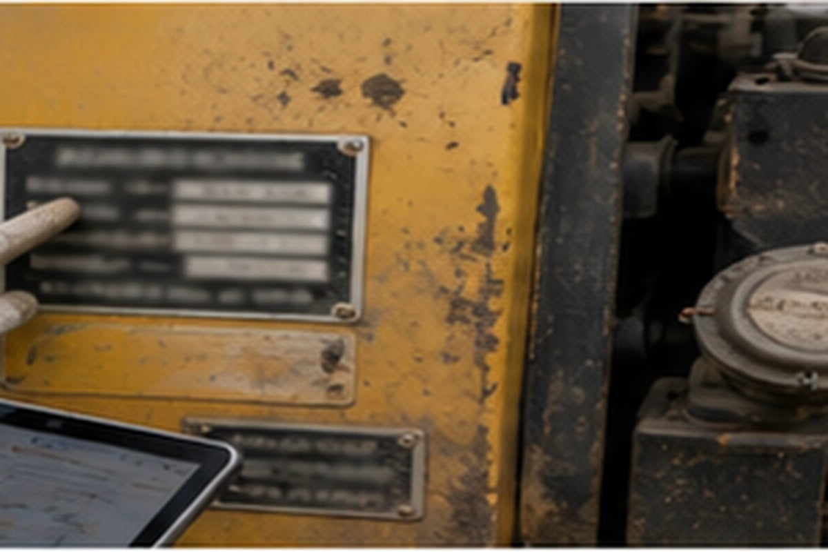 Used excavator serial plate hour meter and inspection proof