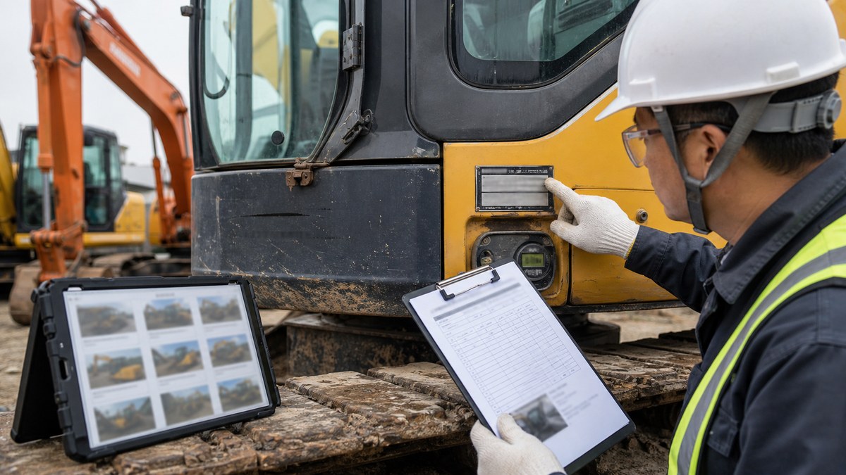 used excavator machine identity and document check