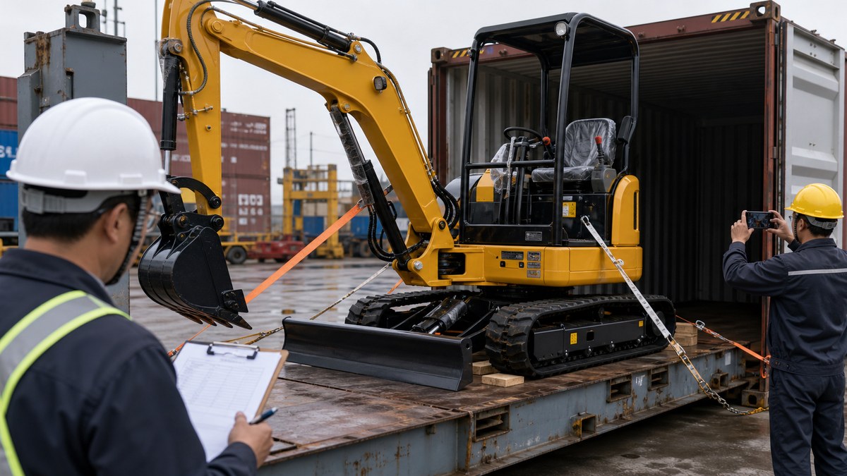 used mini excavator export loading and document evidence