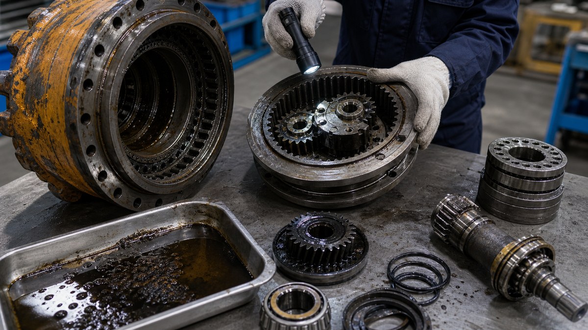 Used and rebuilt travel gearbox condition inspection