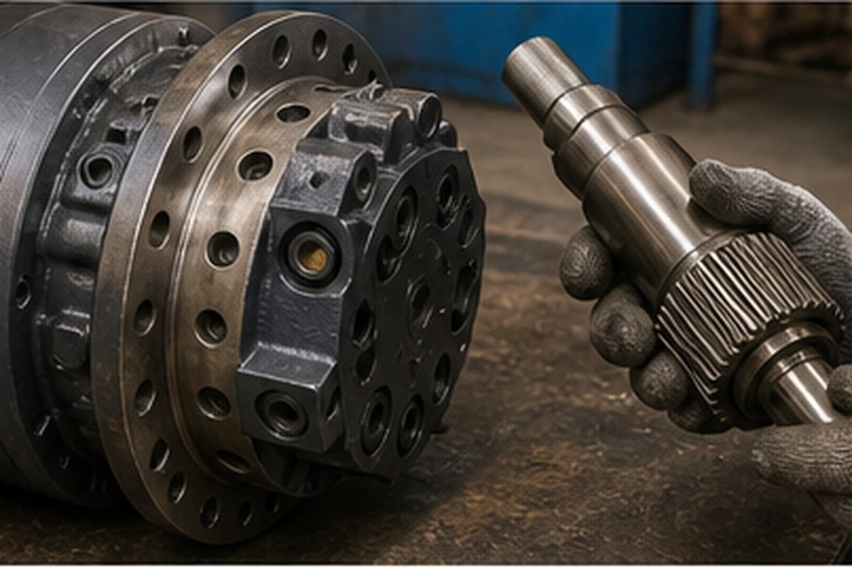 Volvo excavator final drive travel gearbox shaft mounting and port inspection