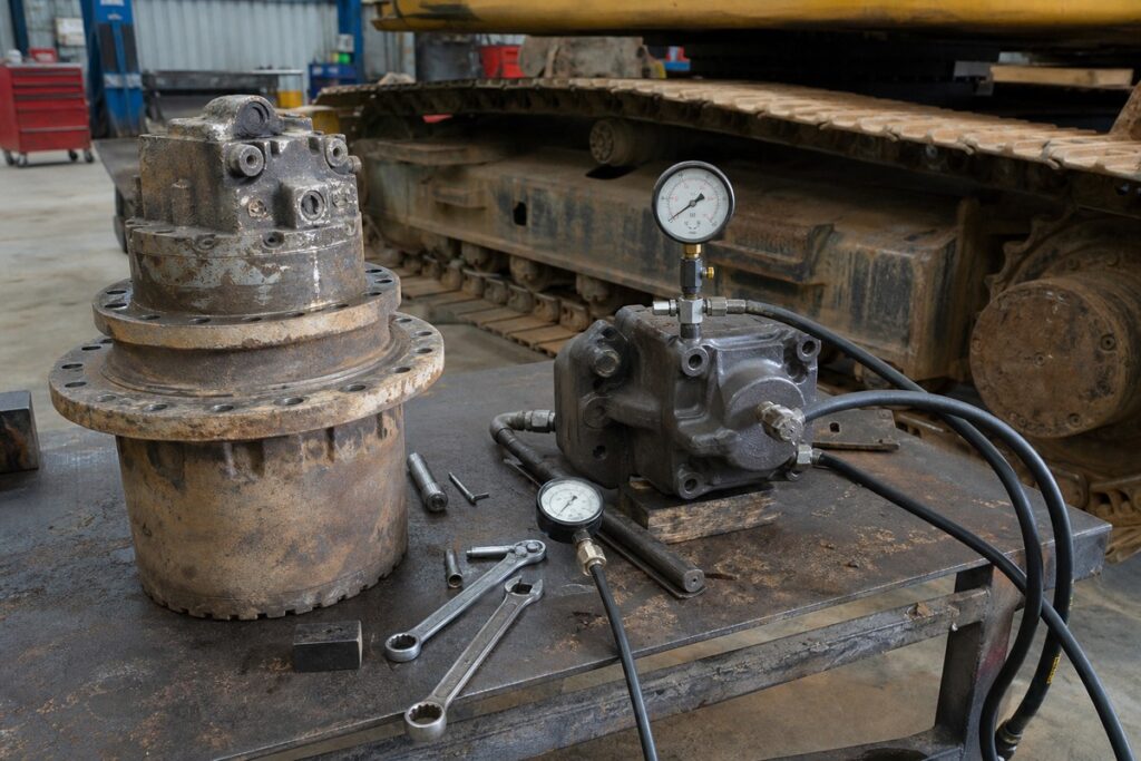 excavator final drive weak travel diagnostic evidence
