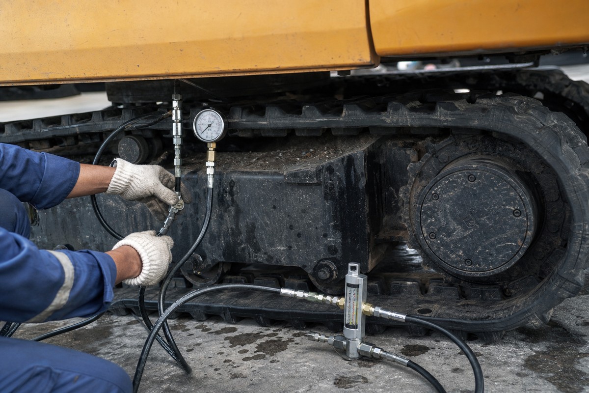 relief pressure and hydraulic flow test for excavator travel