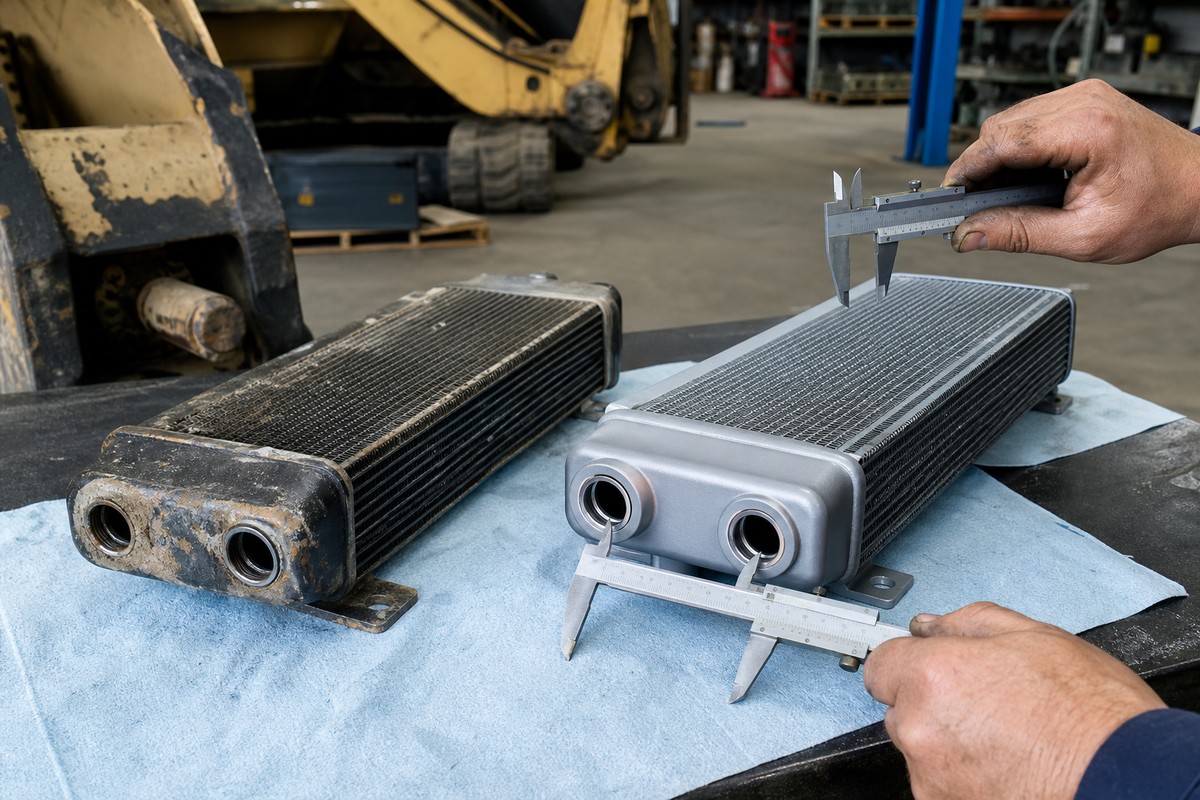 Excavator oil cooler core measurement before ordering