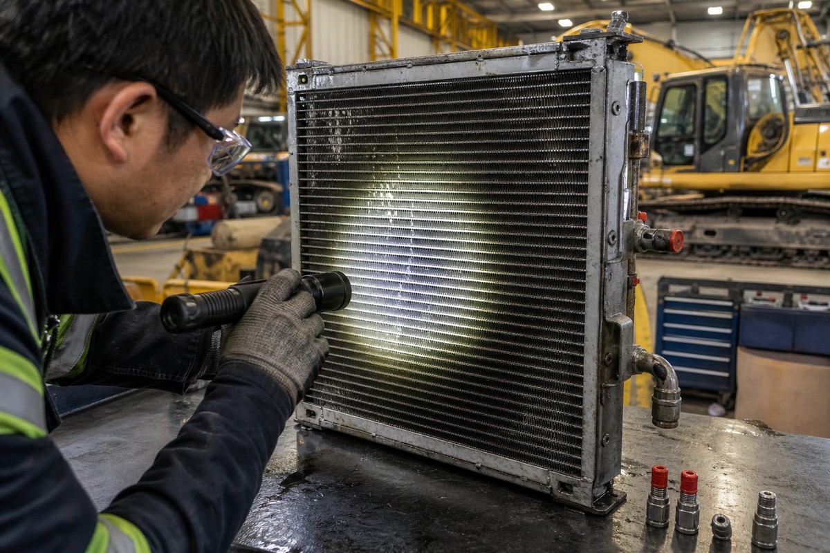 Oil cooler fin blockage inspection