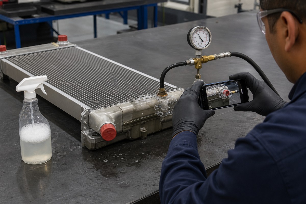 Oil cooler pressure and leak test evidence