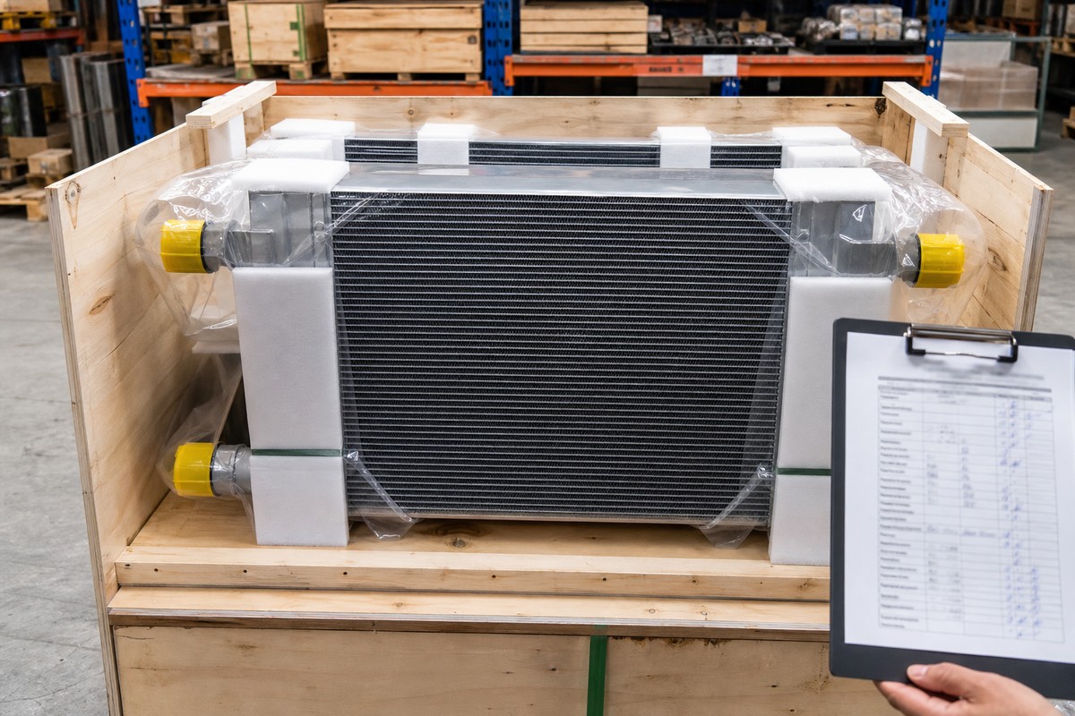 Oil cooler export packing with capped ports