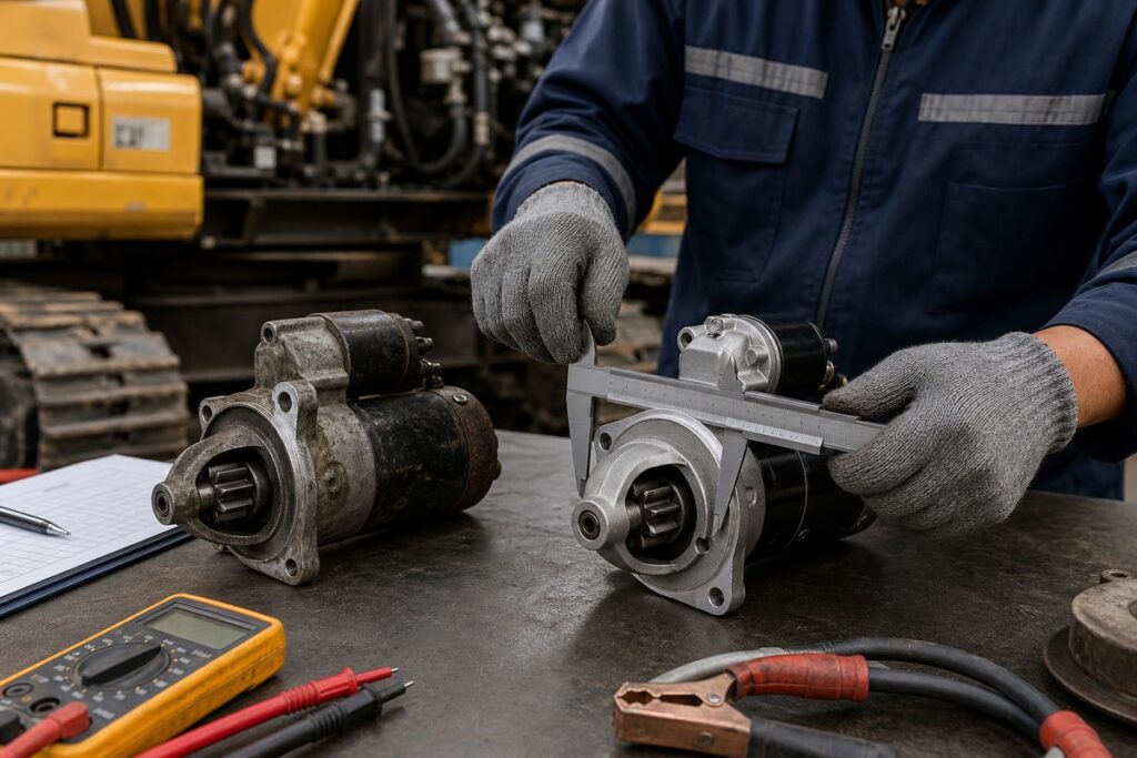 Excavator starter motor fitment measurement