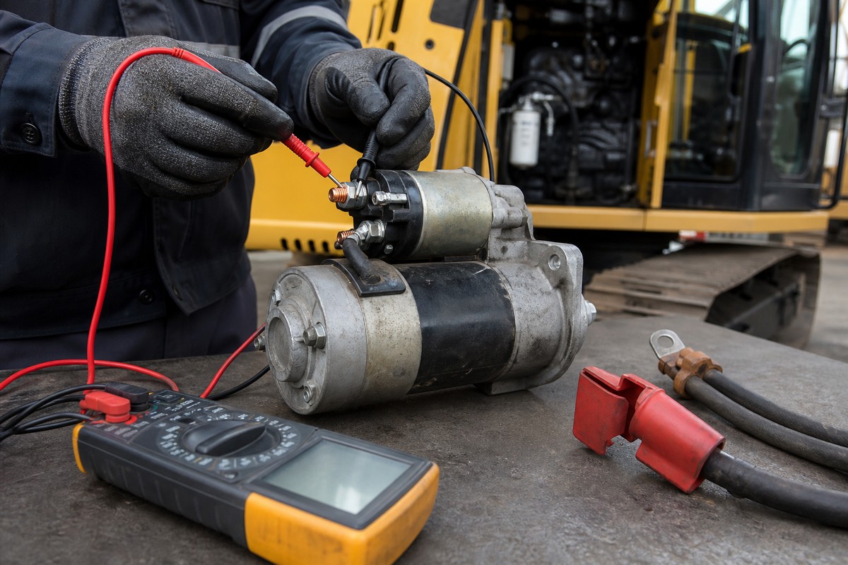 Starter motor solenoid multimeter test