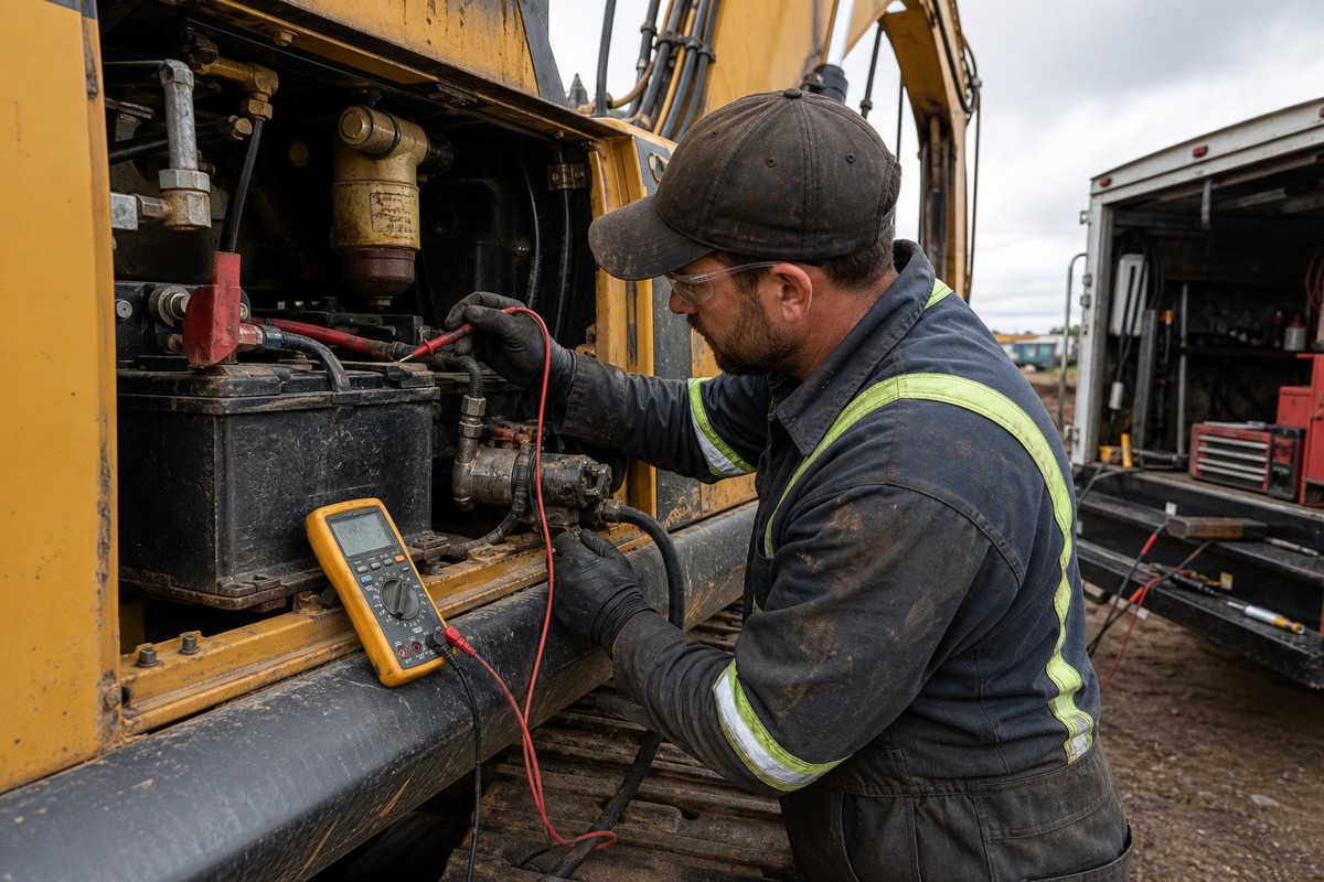 Excavator no-start cable and starter check