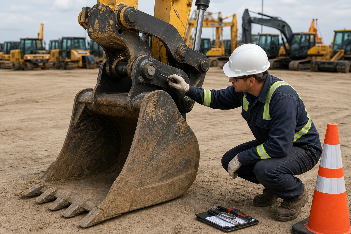 Excavator quick coupler lock pin check