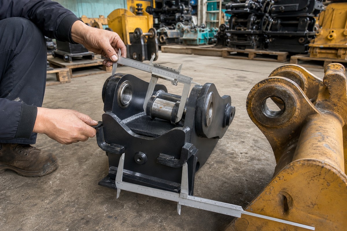 Quick coupler pin diameter measurement
