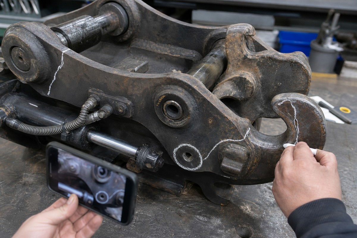 Used quick coupler wear and crack inspection