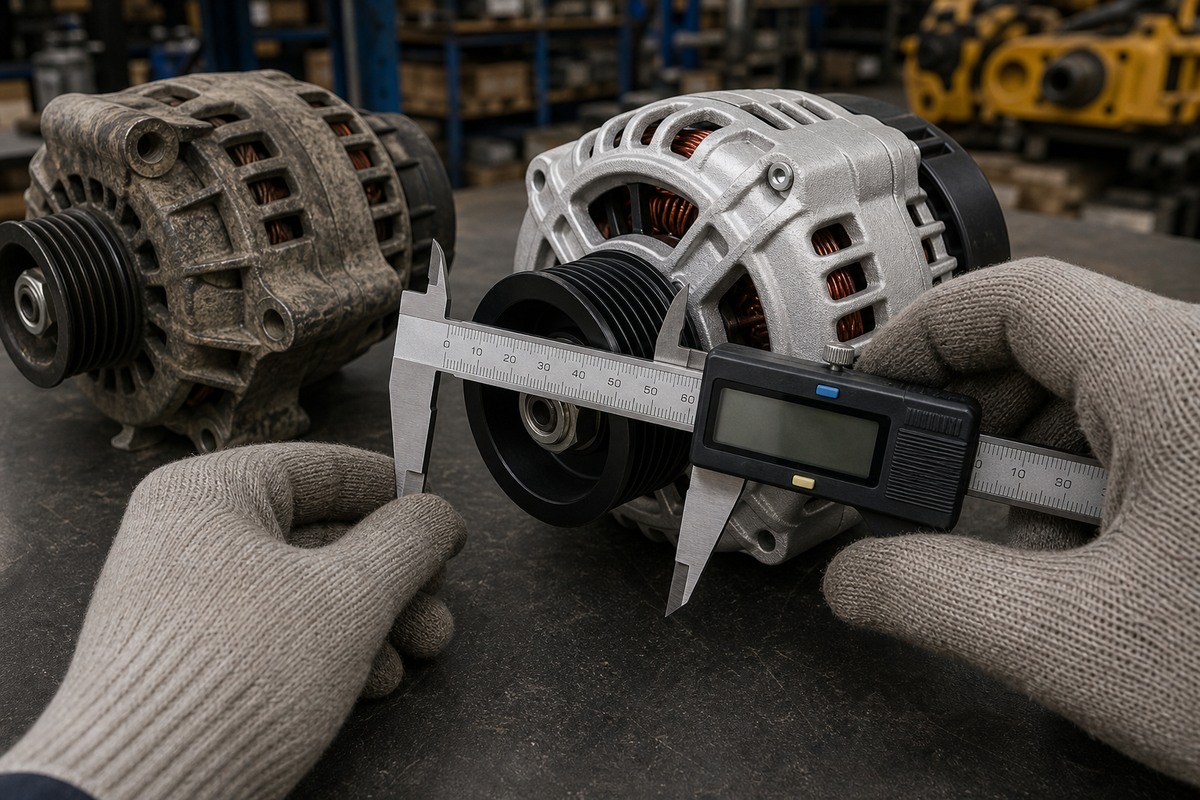 Excavator alternator pulley and mounting measurement