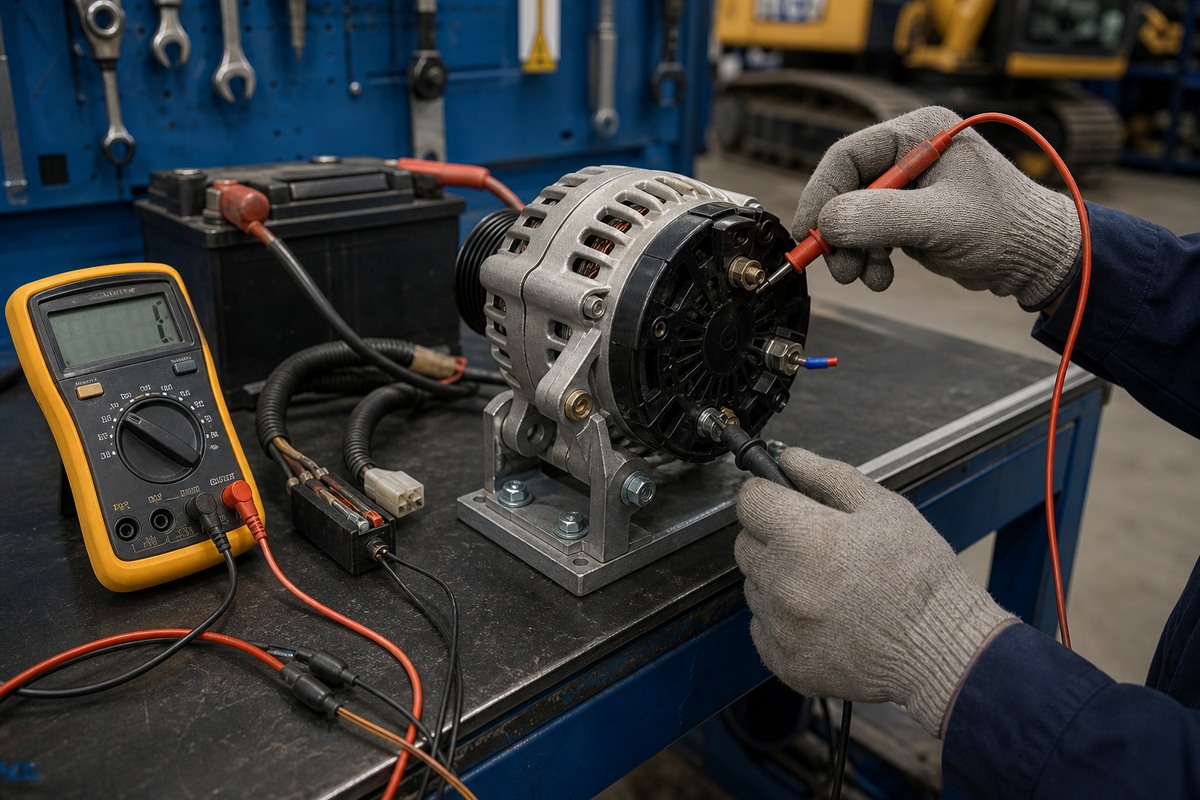 Excavator alternator bench output test