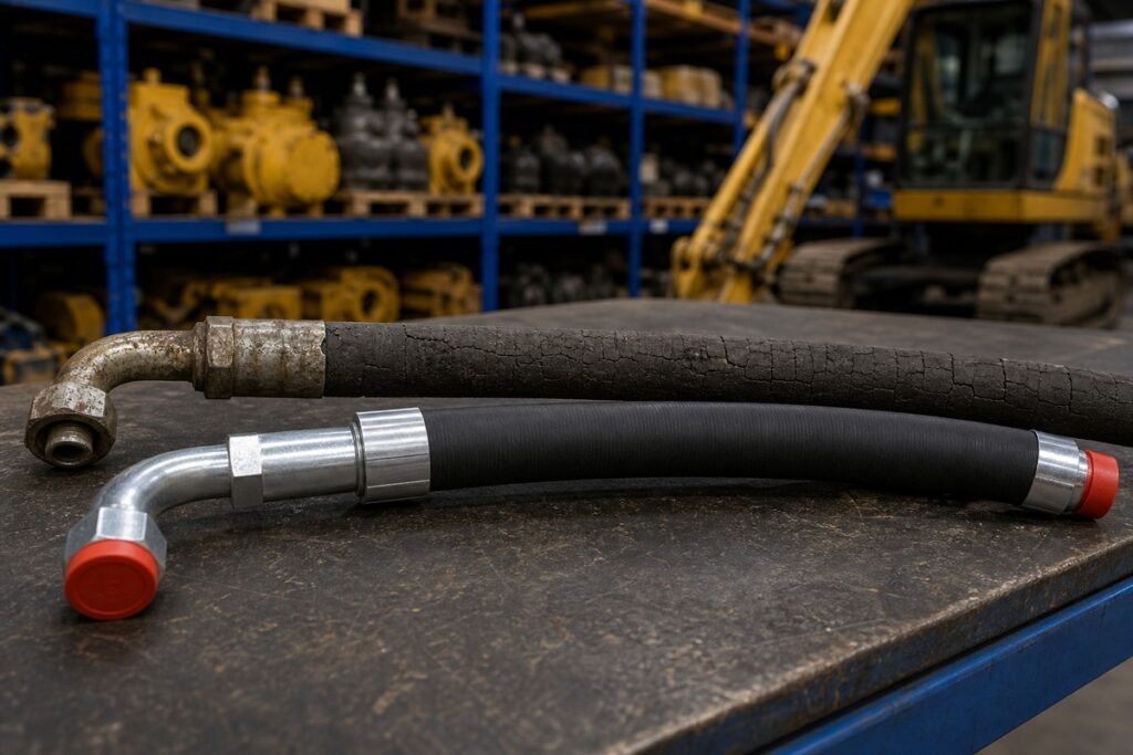 Excavator hydraulic hose old and new comparison