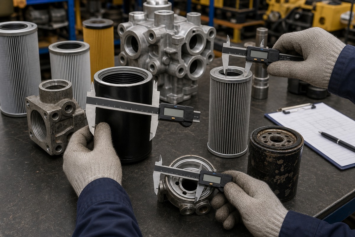 Pengukuran thread dan dimensi filter hydraulic excavator