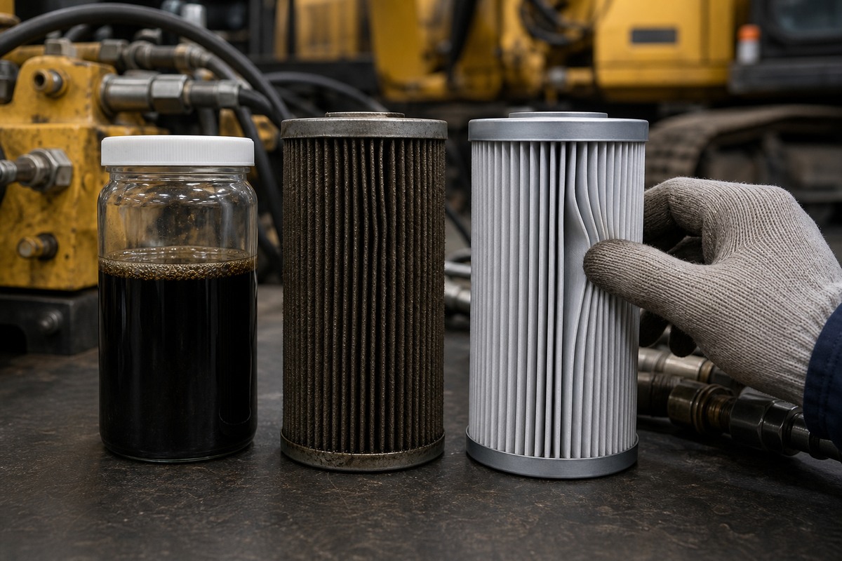 Pemeriksaan kontaminasi oli dan filter hydraulic