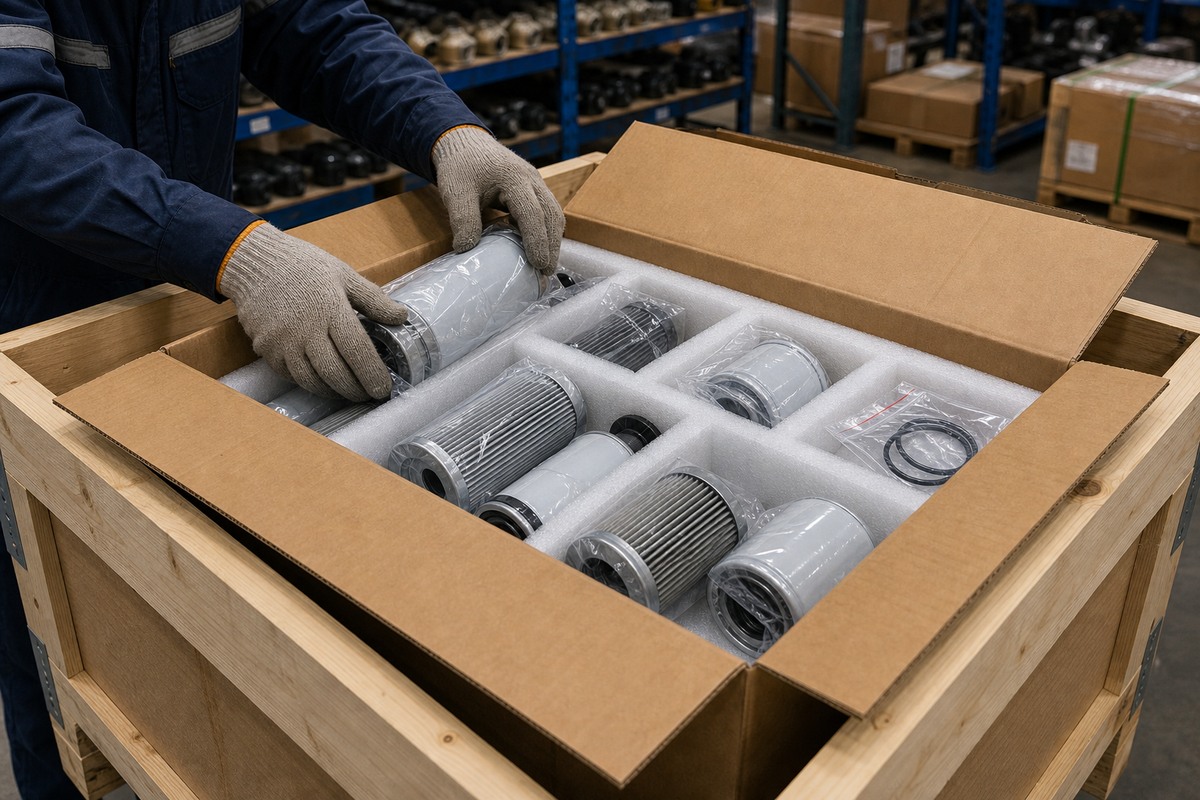 Packing ekspor filter hydraulic excavator