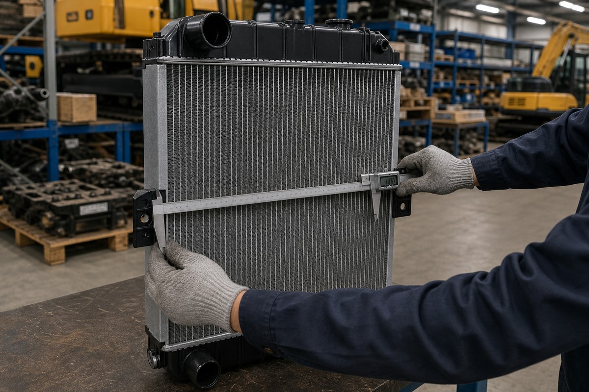 Excavator radiator bracket and mounting measurement