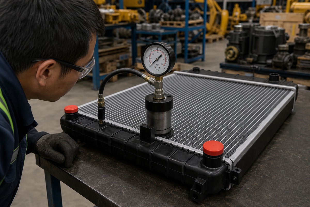 Excavator radiator pressure test before shipment