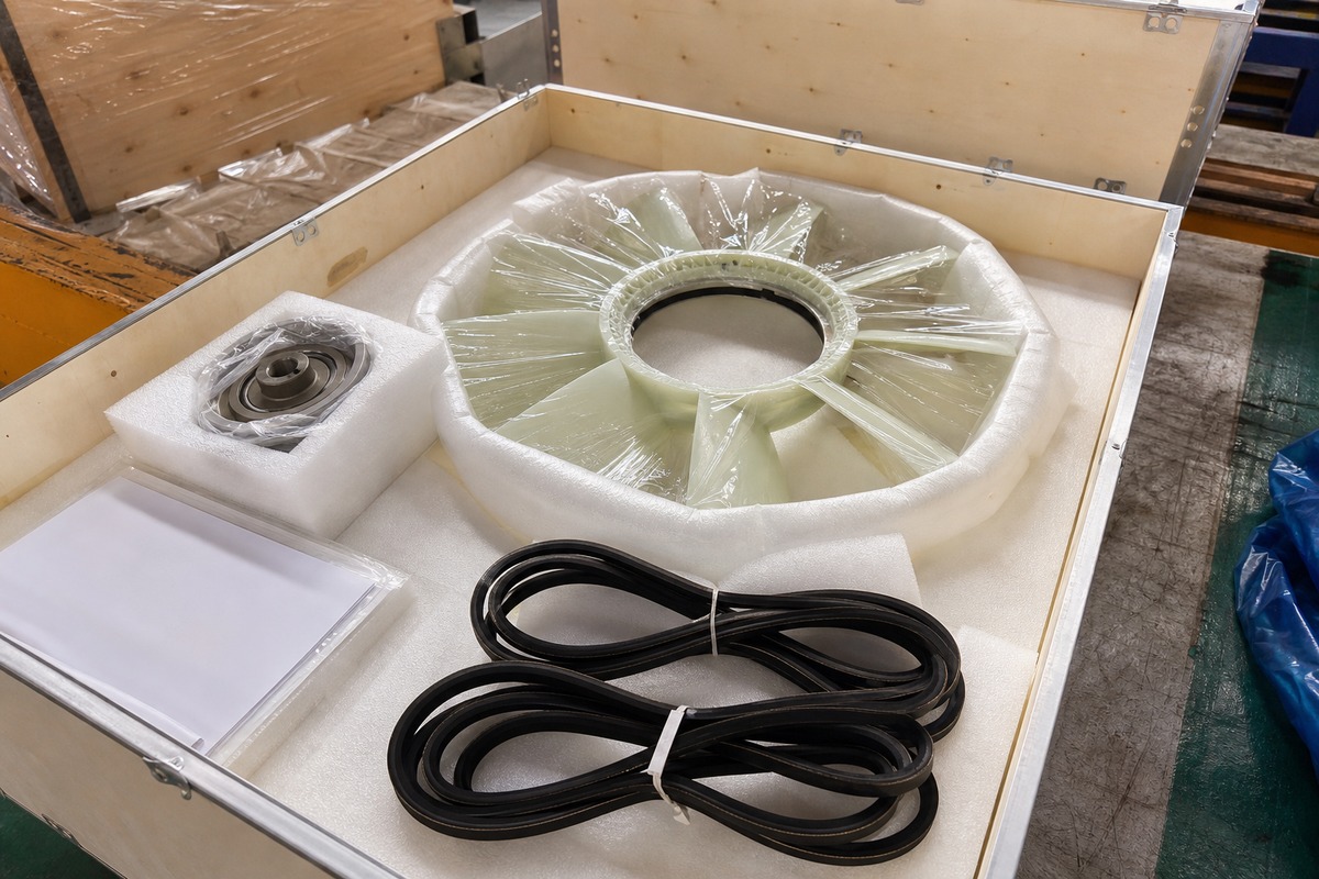 Excavator fan belt and cooling fan export packing proof
