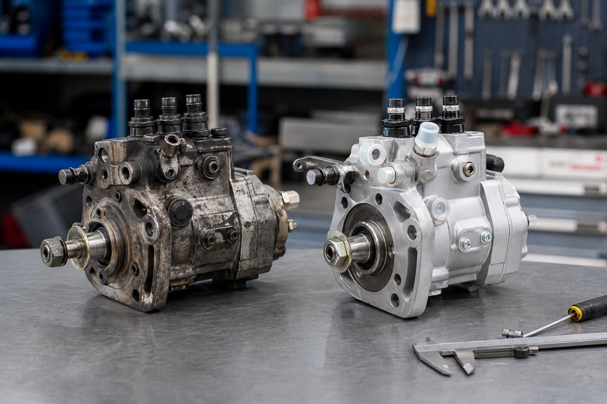 Excavator fuel injection pump old and new comparison