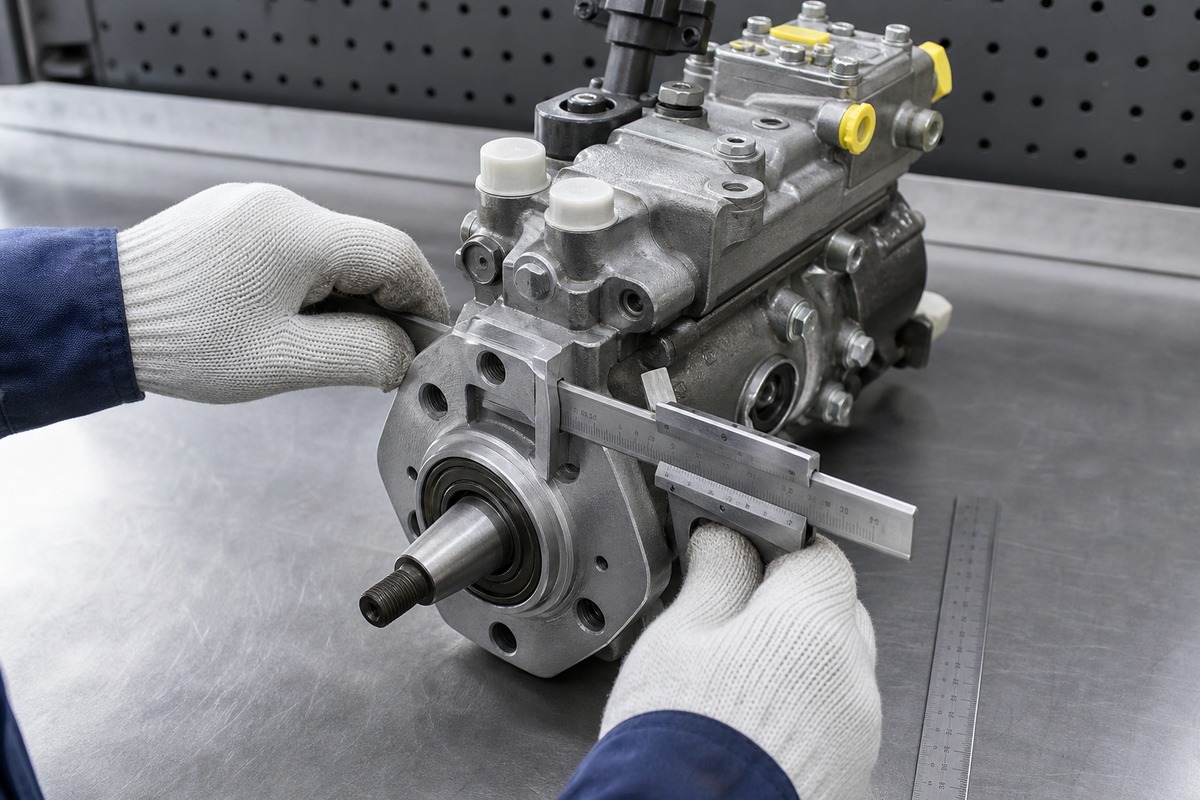 Excavator fuel injection pump flange and shaft measurement