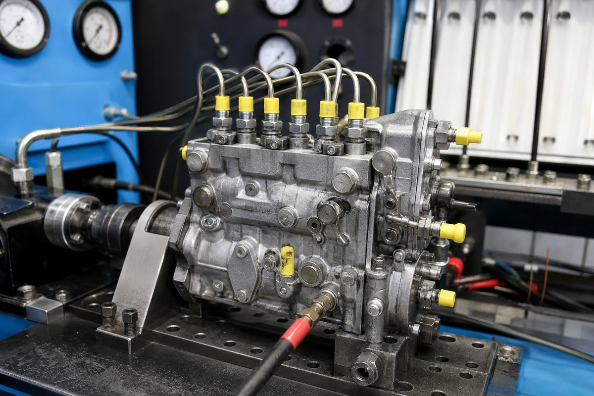 Excavator fuel injection pump test bench evidence