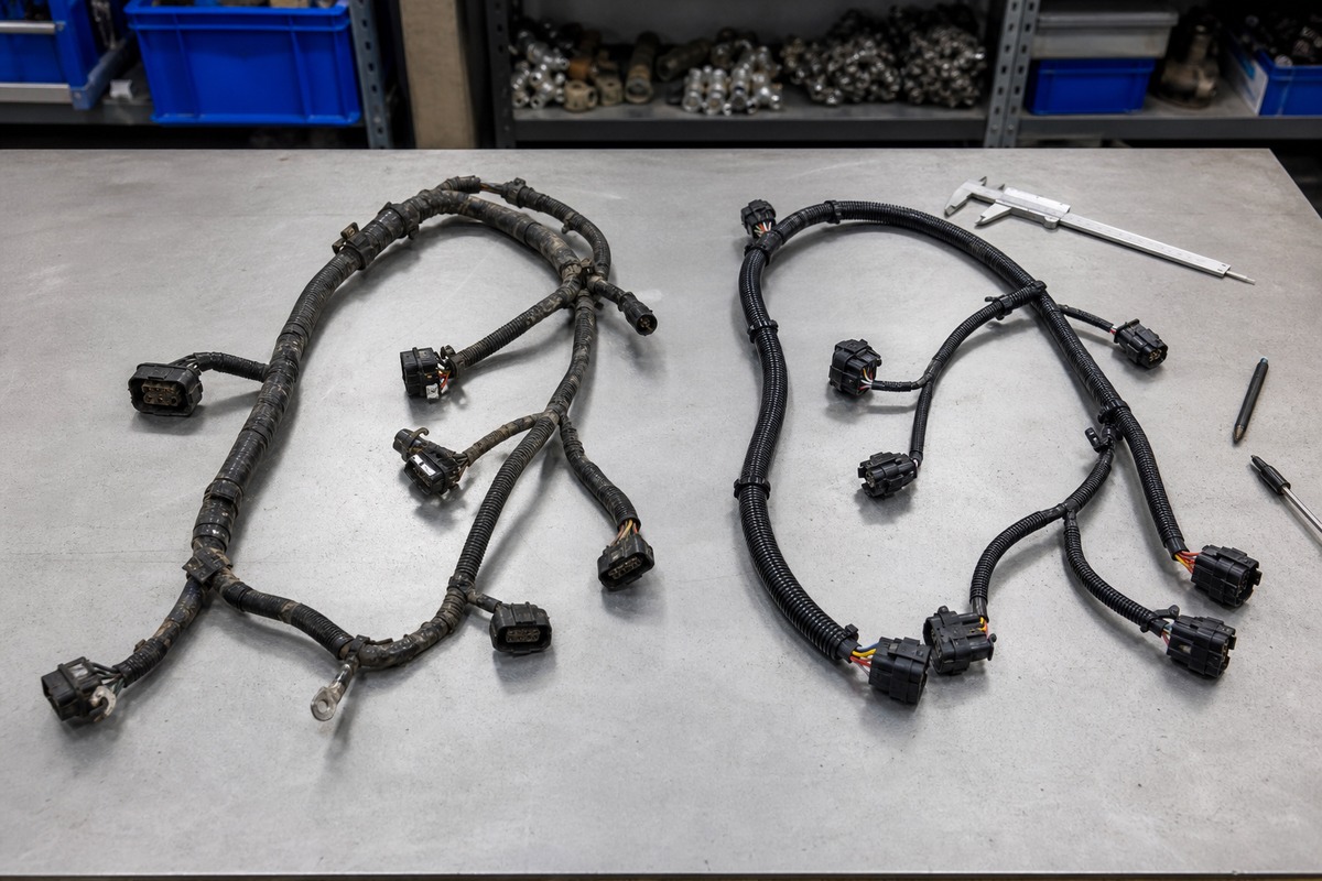 Excavator wiring harness old and new comparison