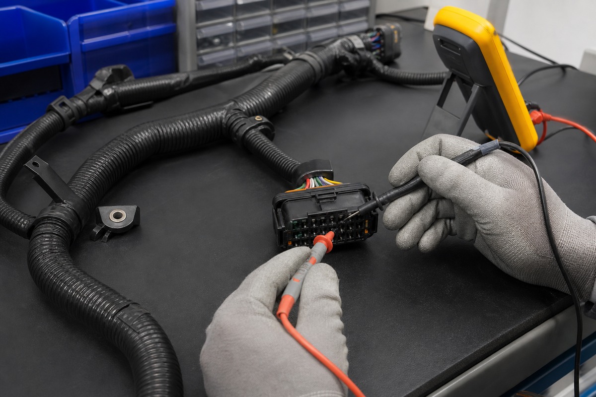 Excavator wiring harness continuity check