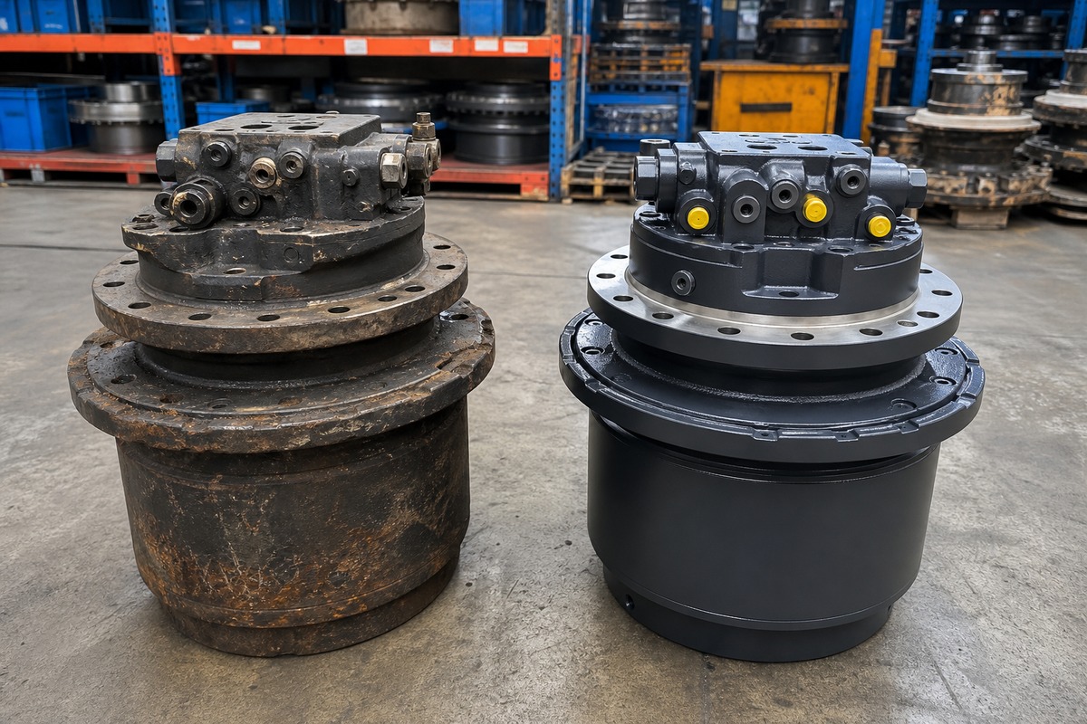 Excavator travel motor old and rebuilt comparison