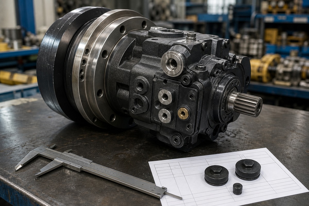 Excavator travel motor port and flange measurement