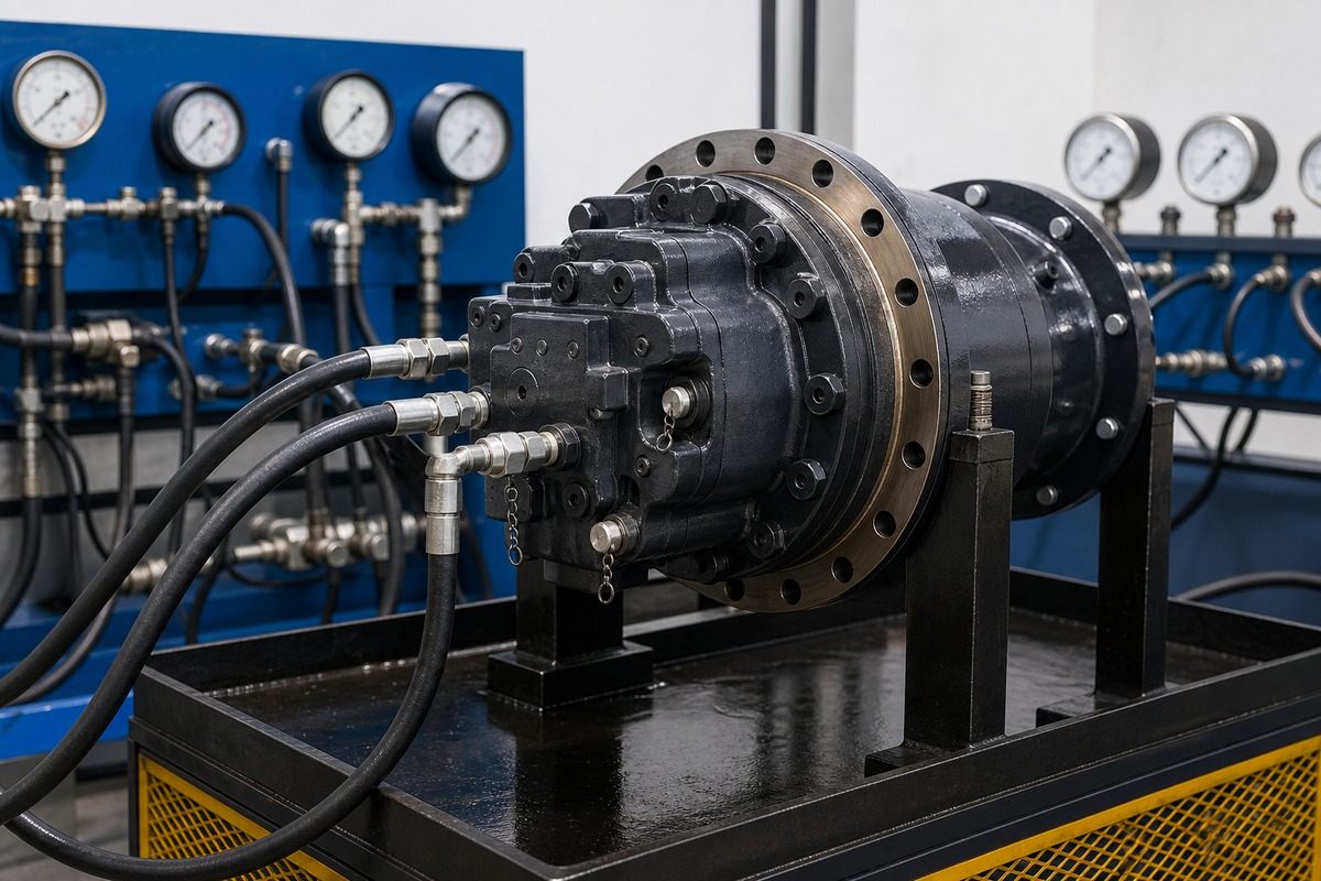 Excavator travel motor test bench evidence