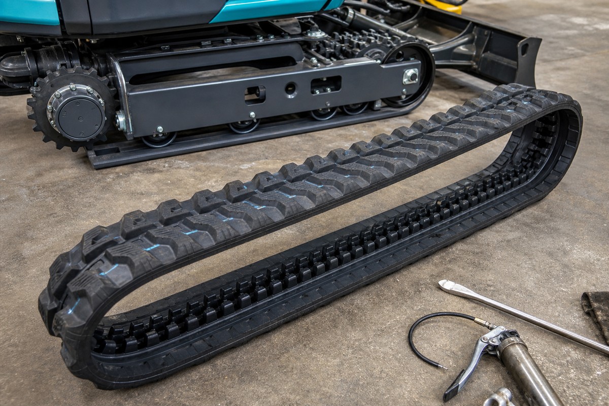 Mini excavator rubber track tension and direction check