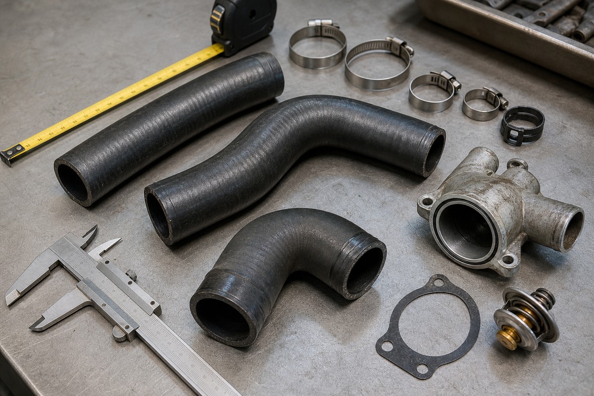 Excavator coolant hose clamp and gasket check
