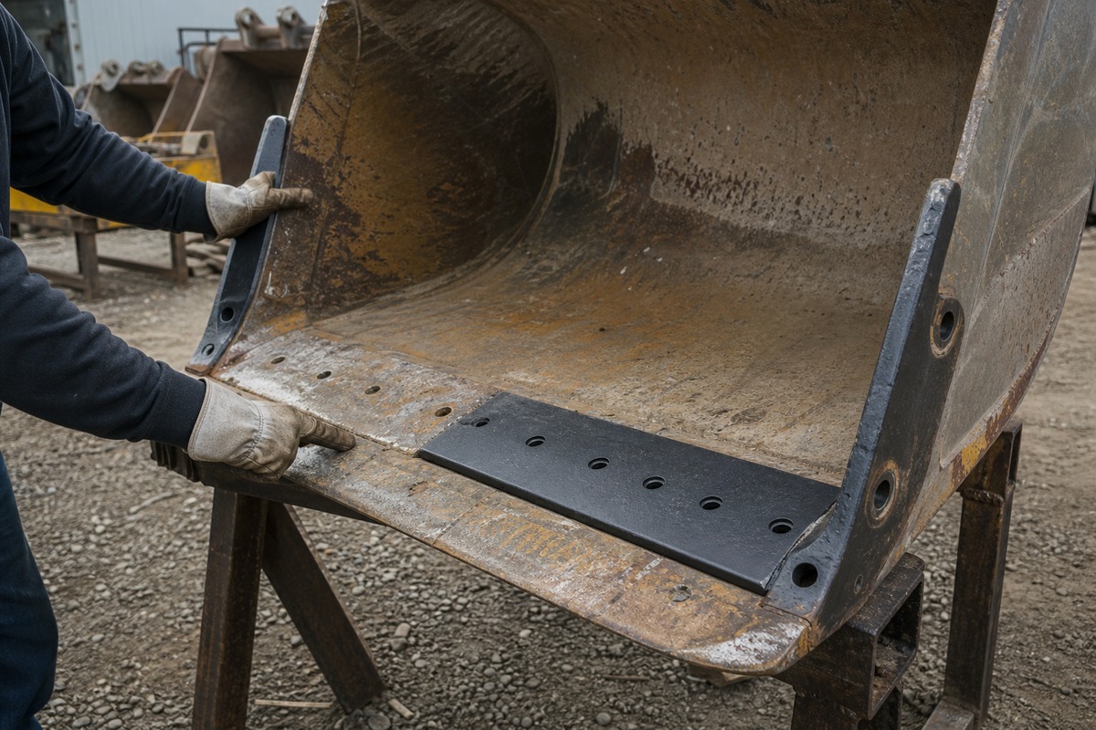 Excavator bucket cutting edge worn and new comparison