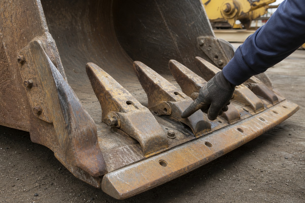Excavator teeth adapter and cutting-edge fitment check