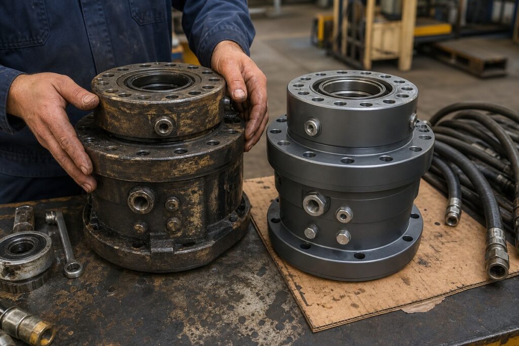 Excavator swivel joint old and new comparison