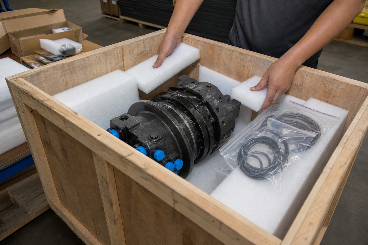Excavator swivel joint export packing with capped ports
