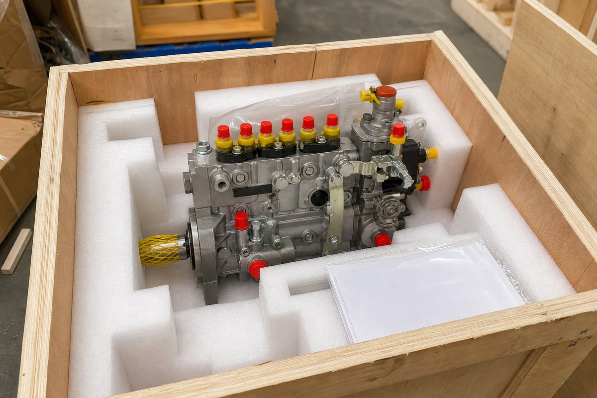 Main control valve excavator dipacking dengan foam di wooden case