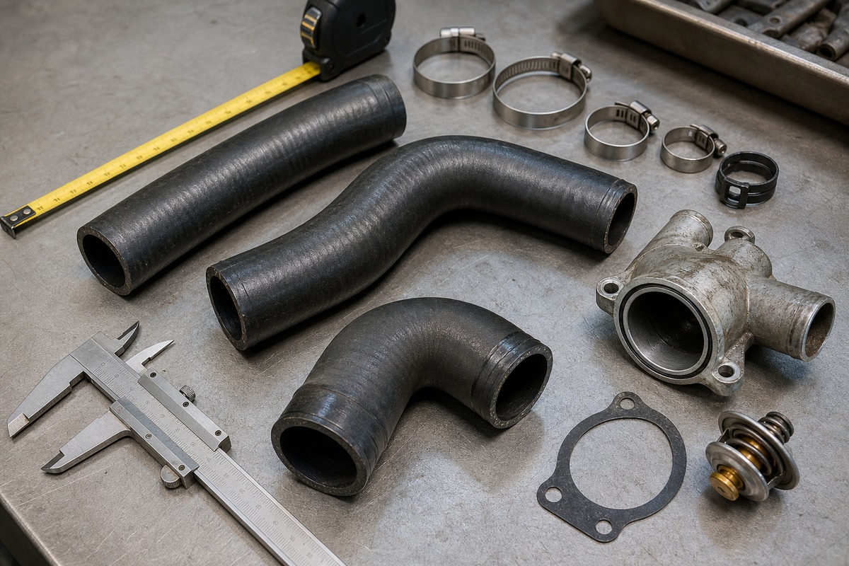 Replacement excavator molded hoses and gasket set measured with caliper