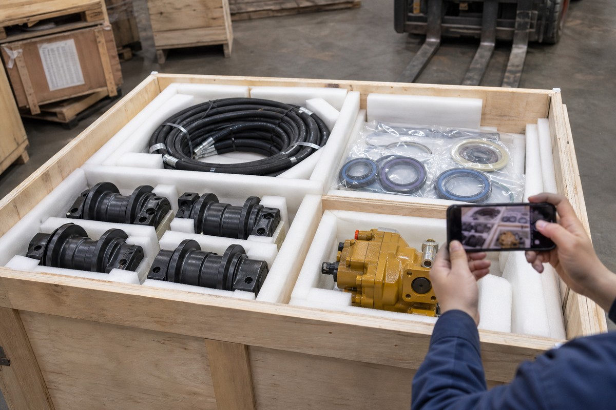 Packing ekspor suku cadang Caterpillar excavator