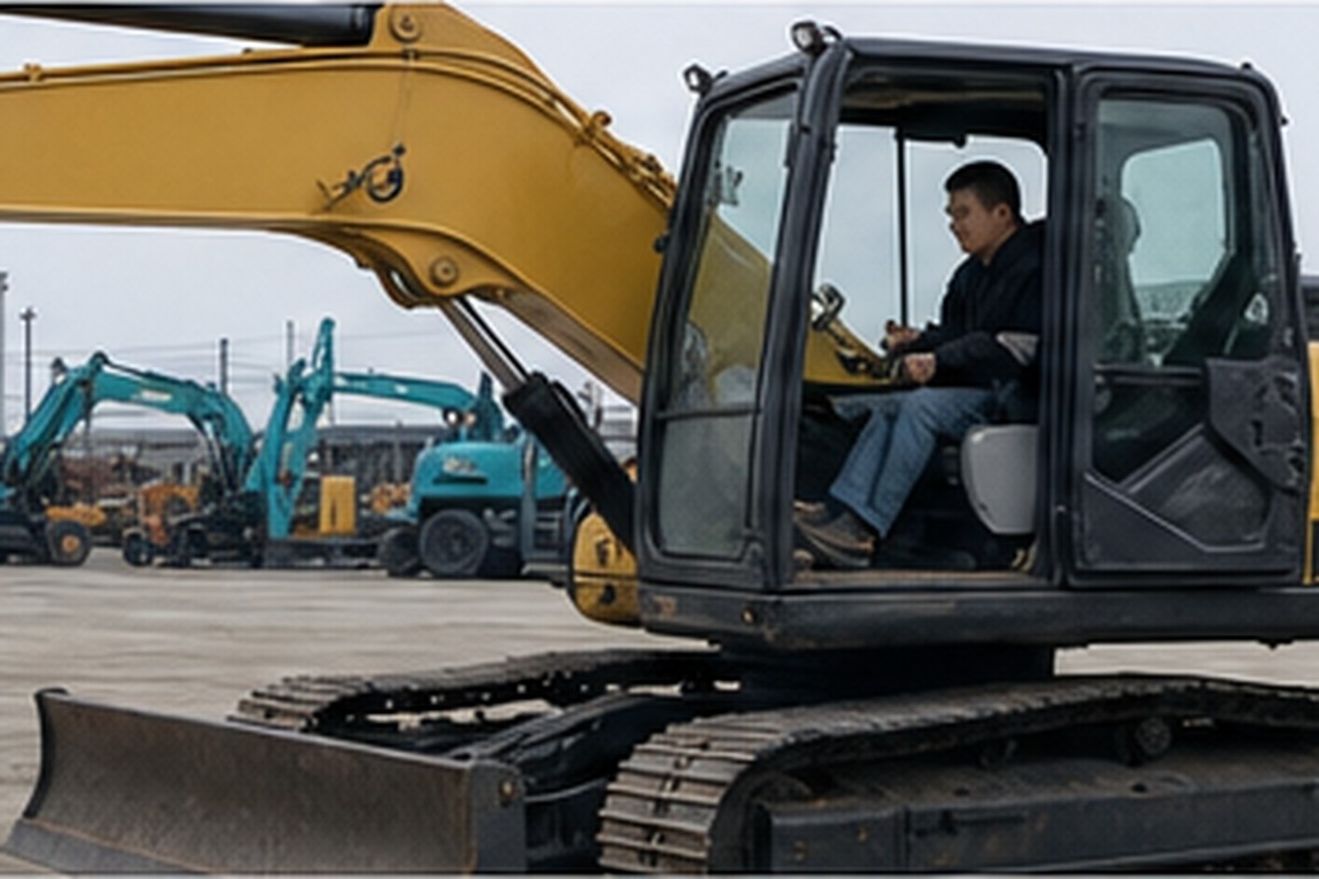 Used excavator hydraulic and travel movement test