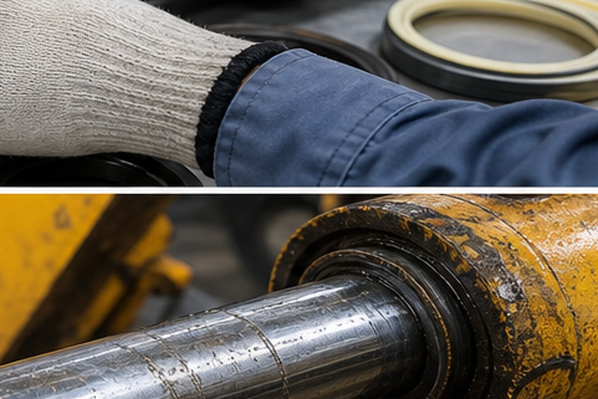 Old and new excavator seals compared before ordering