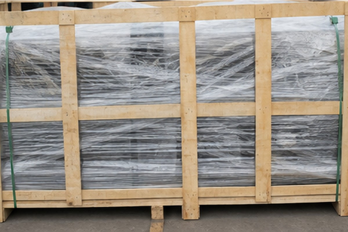 Excavator rock bucket export packing on pallet and wooden support