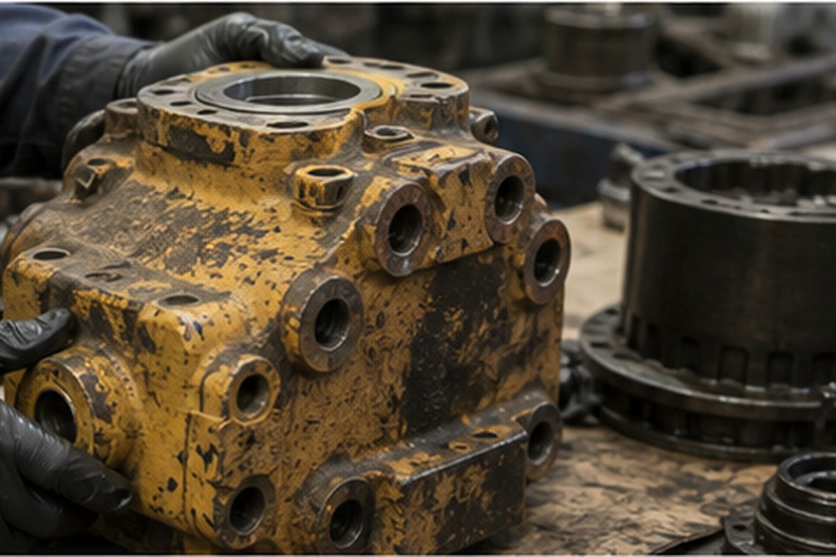 Old excavator part photos and measurements used for fitment evidence