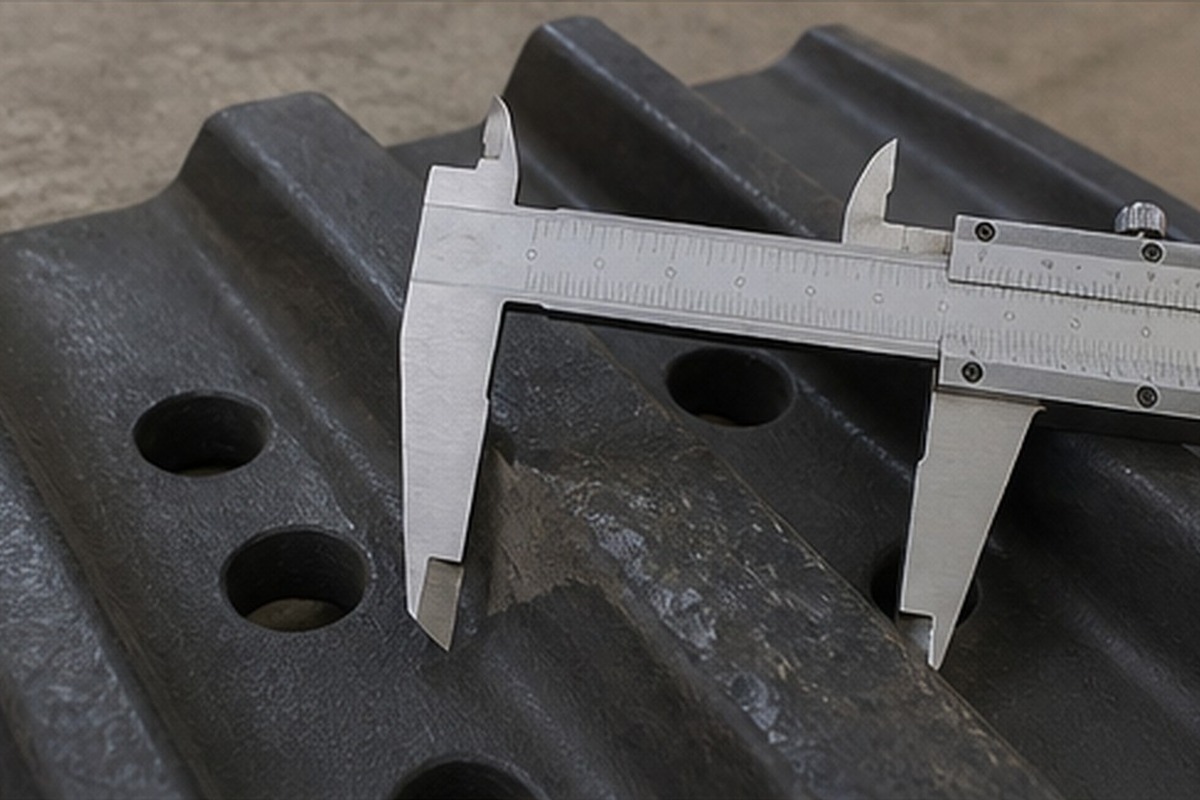Excavator track shoe width and grouser wear measurement